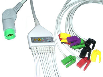 China Grey Medical EKG Machine Cable One Piece Round 12 Pin 6-12 Month Warrenty supplier